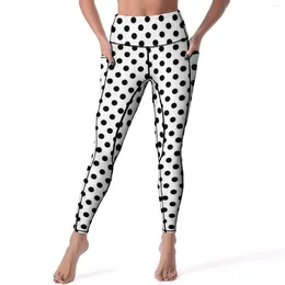 Women's Leggings Black Polka Dots Dot Pattern Circles Art Fitness Yoga Pants Push Up Vintage Leggins Stretchy Graphic Spor