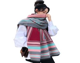 2019 Thick Faux Cashmere Fashionable Patchwork Scarfs for Women Winter Poncho Feminine Coat Scarf Women039s Tippet Shawl Pashmi7700477