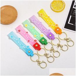 Key Rings Fashion Pvc Keychain Women Girls Cute Colorf Flower Pattern Alloy Ring Bag Hanging Pendant Keyrings Accessories Drop Deliv Dhkno