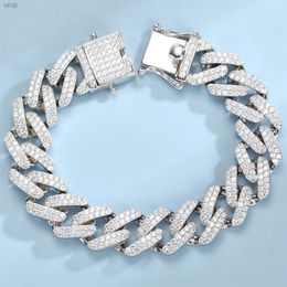 Hot Selling 14mm Cuban Link Bracelet Iced Out Miami Gold Plated Hip Hop Full Moissanite Prong Diamond for Men Women