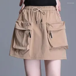 Skirts Women Pockets Casual High Street Fashion Elastic All-match Chic Vintage Spicy Girls American Summer Comfortable Daily