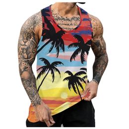 Men Summer Surf Beach Tank Tops Casual Breathable Sleeveless Fitting Hawaiian Print Daily Vacation Versatile 240429