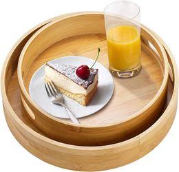 Bamboo Round Serving Tray Wood Tray with Handles Natural Wooden Tray for Ottoman Kitchen Coffee Table5261215