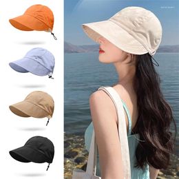 Berets Women Summer Visors Hat Foldable Sun Wide Large Brim Beach Fisherman Caps Chapeau Femme UV Protection Cap