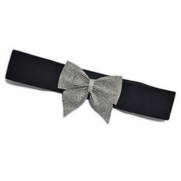 Luxury Designer Belts Black Fashion Wild Big Bow Elastic Wide Belt Super Shine Rhinestone Inlaid Belt Bg-840 241m