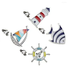 Brooches 4pcs One Set Woman Creative Mediterranean Style Sailing Lighthouse Metal Brooch Adorable Collar Pin Fashion Clothes Accessory