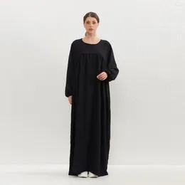 Ethnic Clothing Muslim Dress Spring Autumn Women Loose Maxi Dresses Fashion Female Full Sleeve O-neck Casual Solid Pockets Robe Long