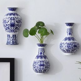 Vases Ceramic Vase Antique Blue And White Porcelain Flower Container Lucky Bamboo Living Room Home Decorations Wall Hanging