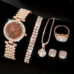 Wristwatches -Selling Fashion Light Luxury Minimalist Rose Gold Women's Watch Necklace Bracelet Earring Set