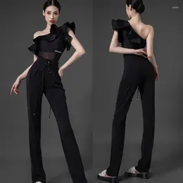 Stage Wear 2024 Latin Dance Costumes For Women Sexy Tops Black High-Waist Pants Practice Suit Chacha Smaba