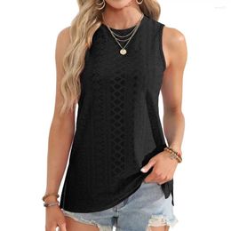 Women's Tanks Women Summer Casual Vest Stylish Tank Tops O-neck Sleeveless Mesh Embroidered Loose Fit Eyelet