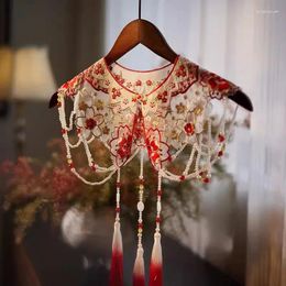 Scarves Women's Spring Summer Embroidery Luxury Tassel Pashmina Female Autumn Winter Chinese Vintage Lace Shawl Cloak R140