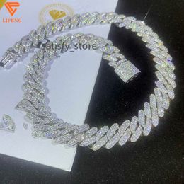 Jóias de moda de 14 mm geladas de vvs colares de moissanite 925 Sterling Silver Hip Hop Chain Chain Link