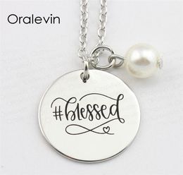 BLESSED Inspirational Stamped Hand Engraved Accessories Custom Charms Pendant Link Chain Necklace for women Gift Jewelry 10Pcs Lot1364472