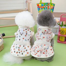 Dog Apparel Floral Dress Clothes Sleeveless Fur Collar Small Clothing Traction Buckle Kawaii Fashion Thick Winter Girl Pet Products