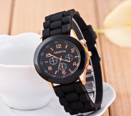 Unisex Casual Geneva Quartz Watch Women Analog Silicone Sport Wrist Watches Plastic shell Men Shadow Candy Clock9226556