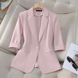 Women's Suits Small Suit Jacket Women Summer Three Quarter Sleeve Thin Fashion Slim Outwear Korean Version Solid Color Casual Top