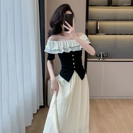 Work Dresses Elegant Women Clothing Sets Sexy Temper Off Shoulder Ruffles Tops Mesh Long Skirt Spring Feminine Party Clothes Two Piece Suit
