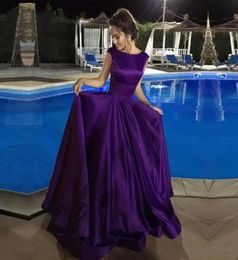 Purple Long Prom Dresses 2019 A Line Scoop Neck Satin Evening Gown Women Party Dress Cheap9850612