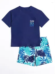 Women's Swimwear Kids Boy Swimsuit 2024 Solid Print Two Piece Short Sleeves Children Summer Shorts Beachwear Bathing Suit For Female