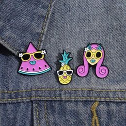 Brooches Lapel Pin Personalized Creative Cartoon Pineapple Watermelon Brooch Pink Girl Avatar Badge For Clothes