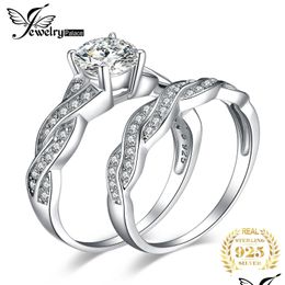 Wedding Rings Jewellery 2 Pcs Engagement Ring Sets For Women 925 Sterling Sier 1.5Ct Aaaaa Cz Simated Diamond Infinity Drop Delivery Dhlsq