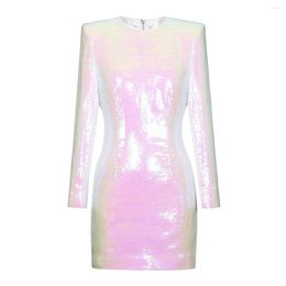 Casual Dresses 2024 Summer Long Sleeved Round Neck Sequin Dress Women's Elegant Celebrity Club Party Evening Wholesale