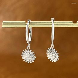 Hoop Earrings KNB Real 925 Sterling Silver Mini Zircon Sunflower Flower For Women Gift High Quality Selling Fine Jewellery