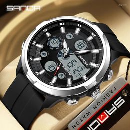 Wristwatches 2024 Top Sanda 9053 Electronic Men's Watch Fashion And Casual Korean Edition Waterproof Night Glow Multifunctional
