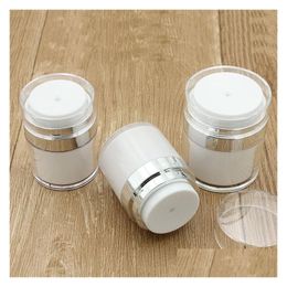 Packing Bottles Wholesale 15 30 50G Pearl White Acrylic Airless Bottle Round Cosmetic Cream Jar Pump Cosmetics Packaging Drop Delive Dhnms