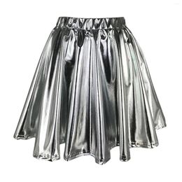 Skirts For Women Women's Fashion High Waist Pleated Solid Color Short Skirt Loose Metallic Skater Plaid