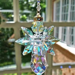 Decorative Figurines Modern Rainbow Crystal Angel Chakra Suncatcher Car Charm Pendant For Auto Rear View Mirror Hanging Decor -Transparent