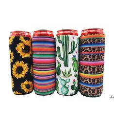 1785cm Can Cooler Slim Can Insulators Neoprene Beverage Beer Cooler Collapsible Cola Bottle Koozies Cactus Leopard Can Sleeve DW6099988