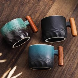 Creative Handmade Exquisite Coffee Cup Vintage With Wooden Handle Mug Cups Mugs Drinkware Kitchen Dining Bar Home 240420