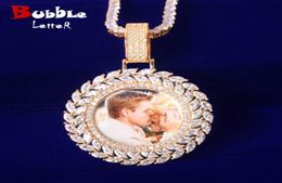 Solid Round Memory Picture Necklace Pendant Solid Back Micro Pave Charm Men039s Hip hop Rock Jewelry3778128