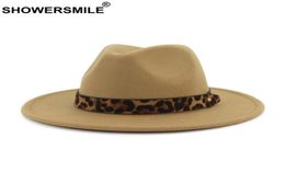 SHOWER Khaki Fedoras Hats For Women Woollen Felt Trilby Hat Ladies Leopard Female Autumn Winter Retro Pork Pie Hat9887683