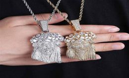 Big Size Jesus Pendant Necklace women men Iced Out Charm Jewellery Gold Silver Colour Chain Hip Hop zircon accessories237e2546879