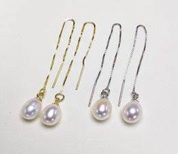 Simple S925 Sterling Silver Pearl Ear Line Pearl Stud Earrings 78mm Pearl Earring For Women Anniversary Gift Jewelry 1 pairlot7921595