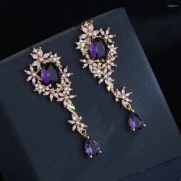 Stud Earrings Fashion Luxury Waterdrop Crystal For Women Girls S925 Silver Elegant Long Party Gift Jewellery 2024 Trend