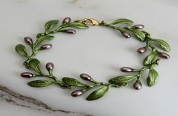 Charm Bracelets CSxjd 2021 Imitation Pearls Olive Leaves Alloy Bake Lacquer Women Vintage Bracelet Jewelry9740754