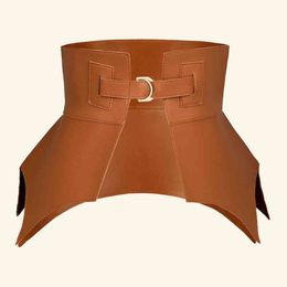 Brown Irregular Pu Leather Long Wide Belt Punk Style Women Fashion Autumn Winter PU Waistband Corset Belts 220121 245m