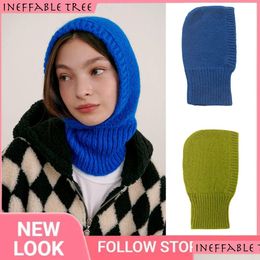 Beanie/Skull Caps Y2K Women Knitted Clava Cap Winter Outdoor Uni Men Warm Ear Protection Scarf Wool Plover Snood Hat Collar Bonnet 240 Dhc8H