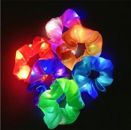 11 Colours Luminous Scrunchies LED Hairband Party Gift Ponytail Holder Headwear Women Girls Elastic Satin Silky Scrunchy Tie Hair R6181076