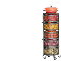 Kitchen Storage Fruit And Vegetable Basket Bowls For With Metal Top Lid 5 Tier Rotating Rack Cart Potato Onion Bread Banana