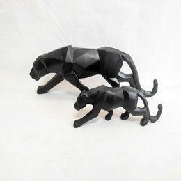 Decorative Objects Figurines Bronzers Highlighters Panther Statue Animal Figurine Abstract Geometric Style Resin Leopard Sculpture Home Office Desktop Decorat