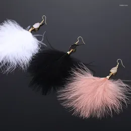 Dangle Earrings Winter Long Crystal Pink Feather Large Plush Pendant Tassel Drop For Women 2024 Trendy Boho Wedding Jewellery