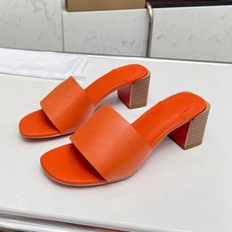 Slippers Summer Elegant High Heel Sandals Genuine Leather Material Square Toe Female Appear Thin Banquet Women's Pumps