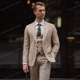 Men's Suits Beige 3 Piece Set Tuxedo Groom Groomsman Business Suit Wedding Party Dress Special Occasions Men Jackets Pants Vest