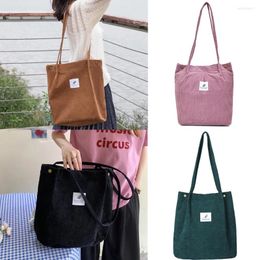 Shopping Bags 2024 Corduroy Shoulder For Women Cotton Cloth Handbags Solid Large Grocery Eco Organizer Reusable Shopper Tote Bag