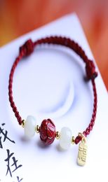 Lotus Ashore Cinnabar with Natural Hetian Jade Bracelet Oldfashioned Beadpacked Gold Blessing Brand Pendant for Men and Women Ha8028778